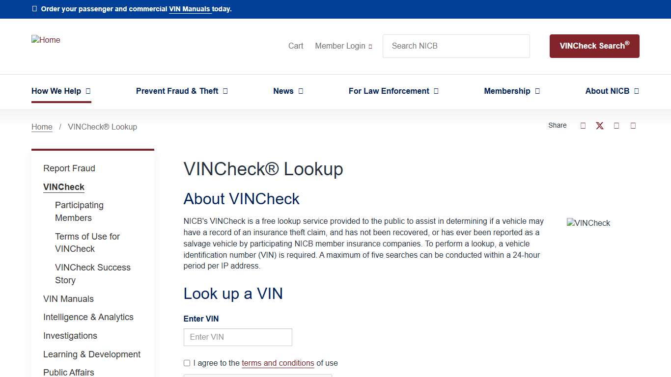 VINCheck® Lookup | National Insurance Crime Bureau
