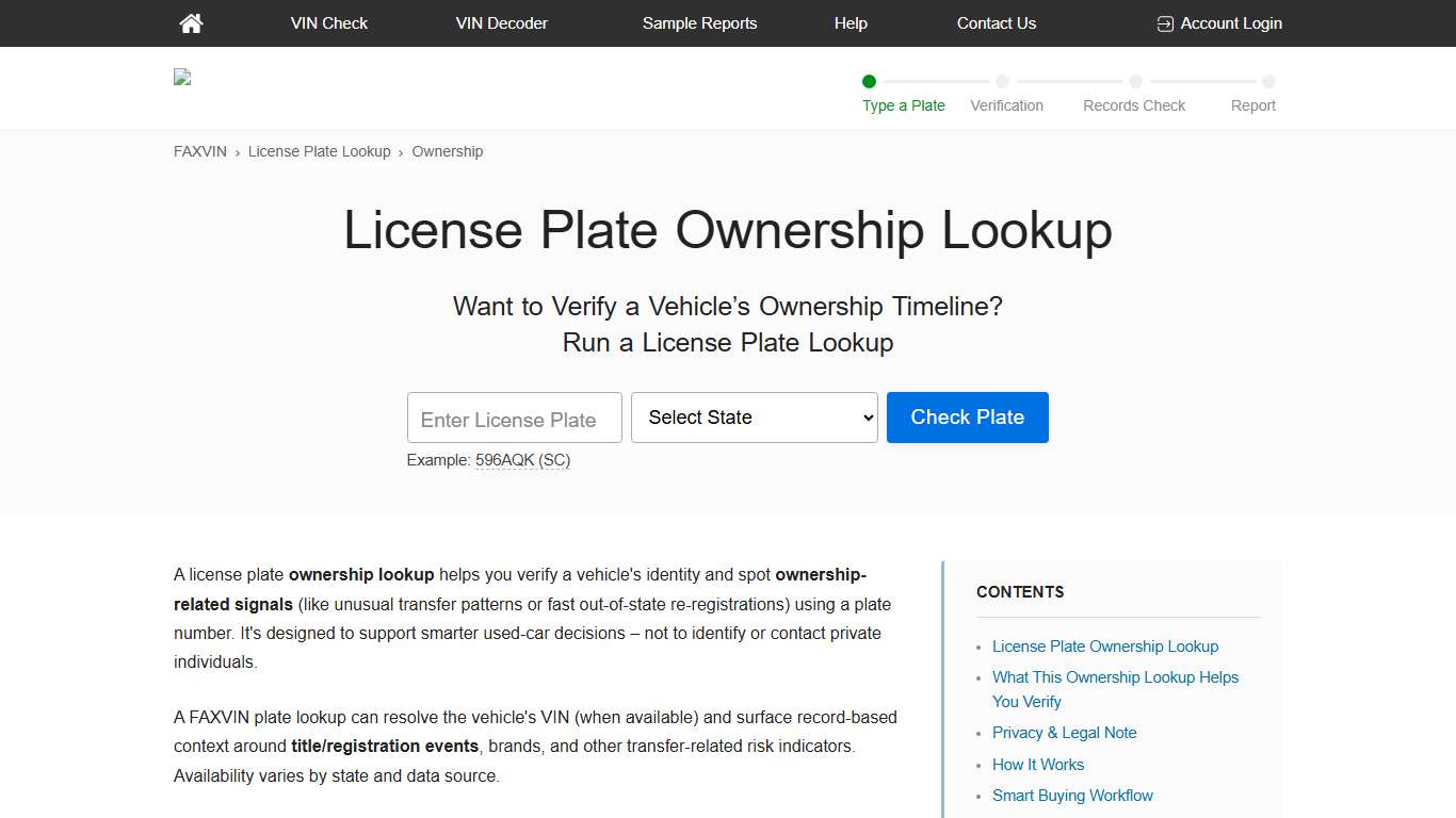 License Plate Ownership History Lookup