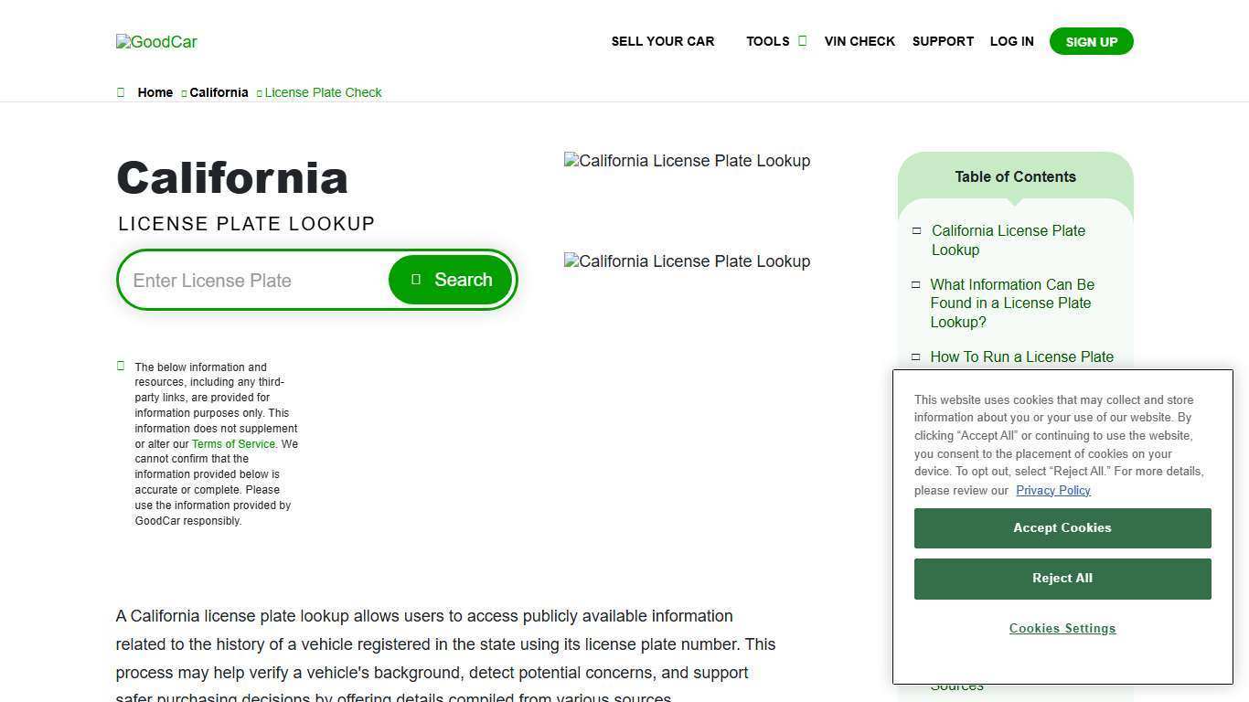California License Plate Lookup - Free Search